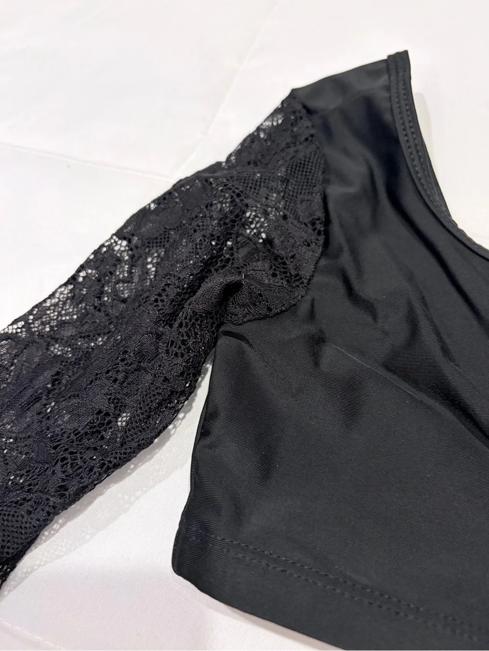 Black Lace Long Sleeve Crop Top - Kids